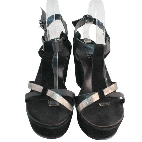 Barneys New York Womens Sz 40 Black Strappy Open Toe Leather Platform Sandals  - Picture 4 of 12